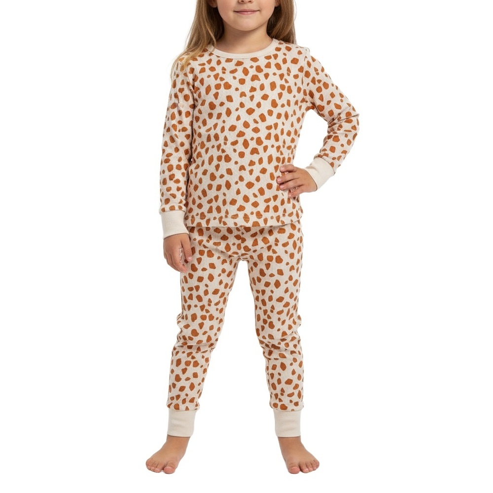 MORI Pajama Set Baby 3-6M Orange Giraffe Print Ribbed Knit Soft Bamboo Cotton